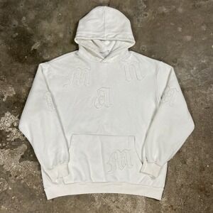 Boohoo Man Sweatshirt Size Small White Pullover Hoodie Embroidered Street Wear‎